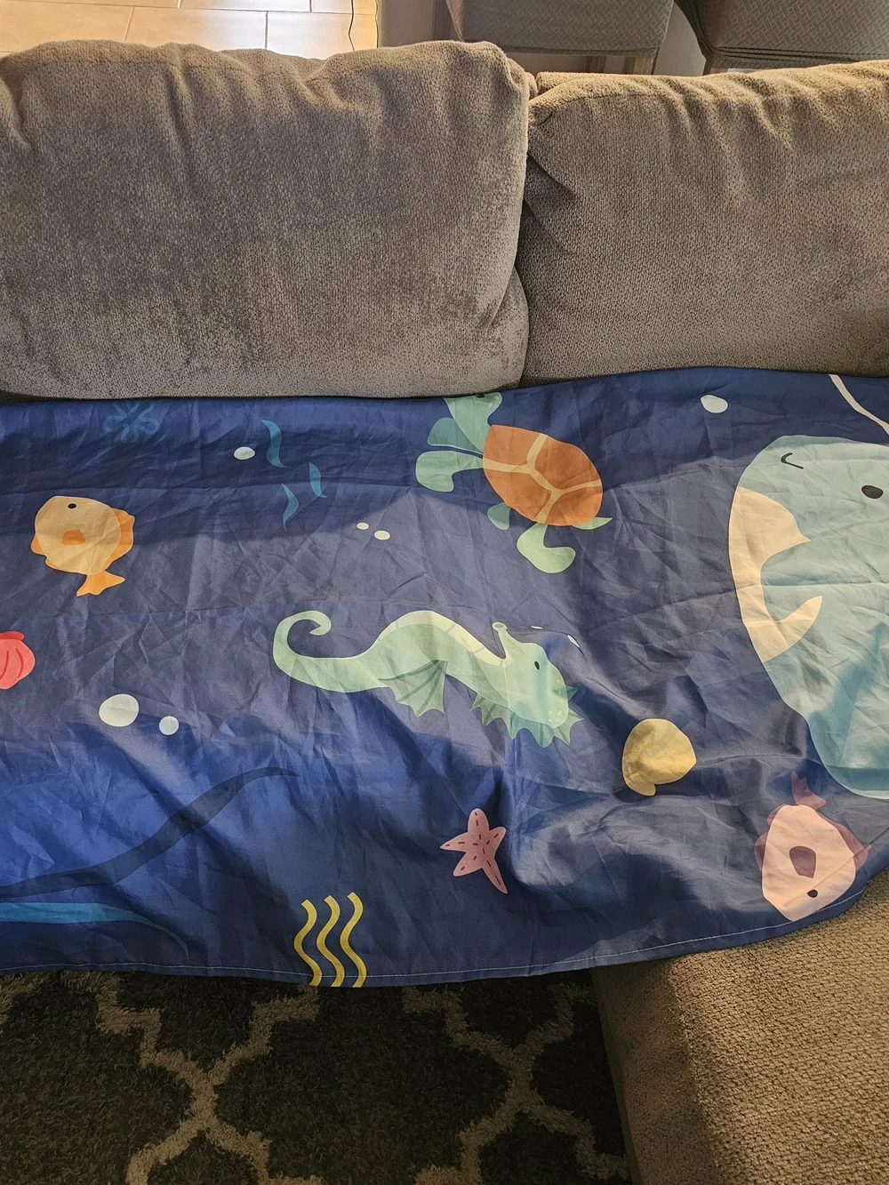 Shark-Shaped Accent Rug in Aqua and White - Home Accents